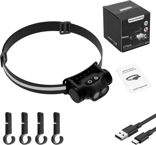 Vista 7 de Linterna frontal magnética recargable de alto lúmenes para camping, senderismo, espeleología, pesca, sensor de movimiento, impermeable, resistente a