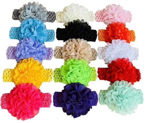 Vista 7 de Qandsweet vincha con flor cruzada e incrustaciones de estrás, para fotografías, para niña, 3-24 meses