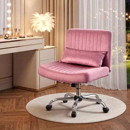 Vista 15 de Silla cruzada de terciopelo con ruedas, silla de oficina de lujo con patas cruzadas, cómoda silla de escritorio para oficina en casa, silla de Rosa