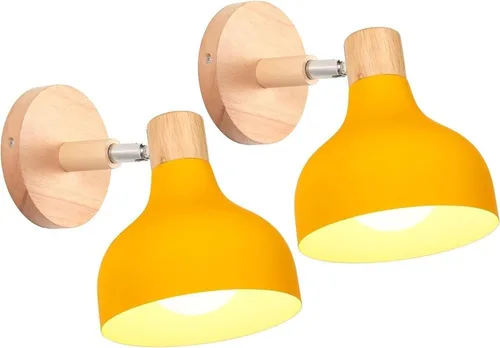 Vista 10 de Scandinavian Retro Dimmable E27 Wall Lamp for Bedroom Living Room Hallway Kitchen Indoor Lighting(Amarillo,1 Pieza)