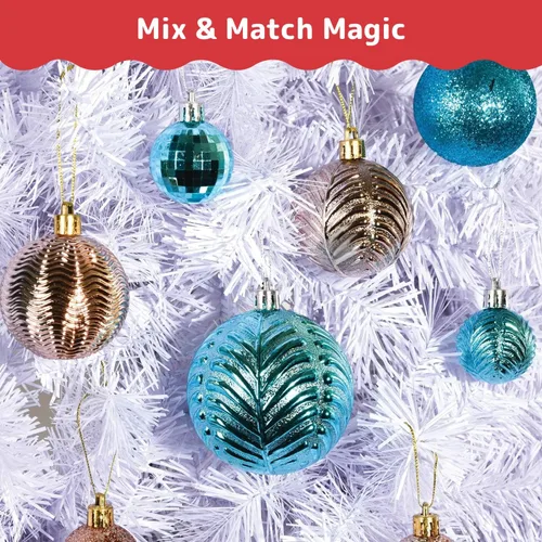 Vista 5 de PREXTEX - Juego de 36 adornos navideños azules para árbol de Navidad: bolas navideñas inastillables en color aguamarina y azul verdoso en tamaños