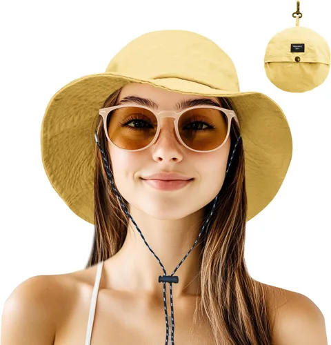 Vista 18 de NPJY Packable Sun Bucket Hat for Women Outdoor Waterproof Rain Hat Beige liso (plegable)