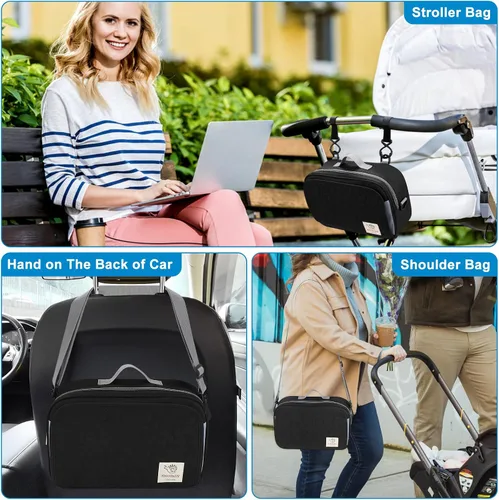 Vista 7 de Accmor Organizador de cochecito, organizador universal para cochecito con bolsillo aislado para portavasos y bolsa de cochecito de gran capacidad