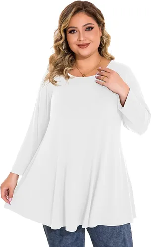Vista 3 de BELAROI - Camiseta cómoda de manga 34 para mujer, talla grande, ajuste suelto