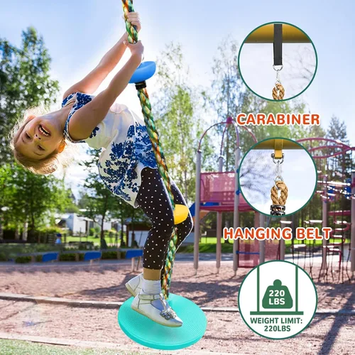 Vista 5 de Tree Swing for Kids,Heavy Duty Single Disc Seat Climbing Rope Set with Hanging Strap and Platform Carabiners for Backyard Treehouse and Outdoor