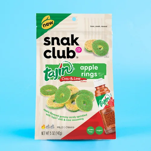 Vista 8 de Snak Club Tajin Anillos de Manzana, Bocadillos Gomosos Dulces y Sabrosos, Tamaño de Aperitivo de 2.5oz, 12
