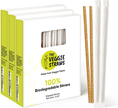Vista 9 de The Veggie Straws 150 unidades de agitadores de bebidas biodegradables negros sin envolver de 4.75 pulgadas - Hecho de fibras vegetales, los mejores