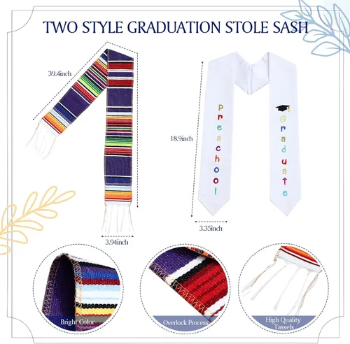 Vista 4 de Vestido de graduación para jardín de infantes, preescolar, estola para niños, sarape mexicano, estola de graduación, banda con borla, diploma