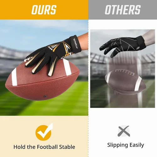 Vista 3 de ATERCEL Guantes de fútbol americano para hombre - Rendimiento mejorado y guantes receptores de alto agarre para rugby, adultos y jóvenes