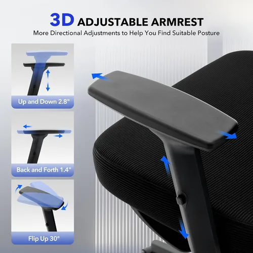 Vista 5 de Silla de oficina ergonómica - Silla de escritorio de malla para el hogar con soporte lumbar ajustable, silla de juegos de computadora con respaldo