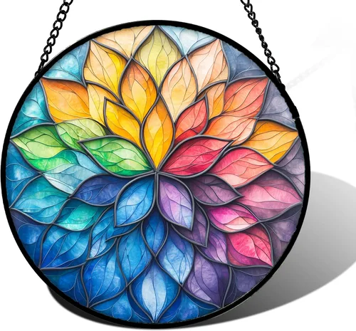 Vista 10 de DASTOLL Conjunto de 4 Piezas de Vidriera Manchada para Colgar en Ventanas, Tema de Flores Púrpuras, 16 cm - Atrapasoles de Tulipán para Puerta Juego