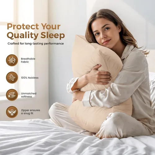 Vista 5 de Utopia Bedding Paquete de 4 protectores de almohada con cremallera tamaño Queen, fundas de almohada de tela de microfibra cepillada suave Beige