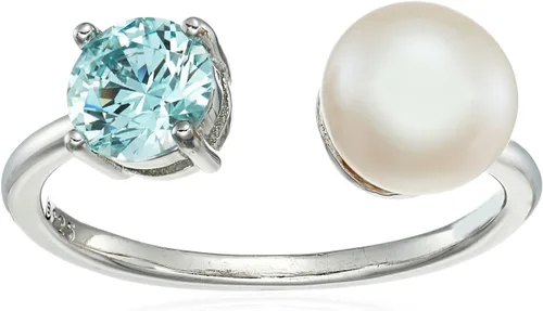 Vista 23 de Amazon Essentials Anillo de perlas de agua dulce con circonita cúbica de plata esterlina chapada en platino (anteriormente colección Amazon)