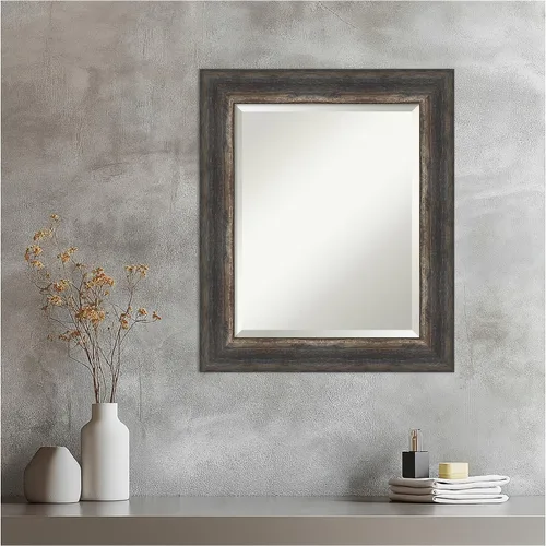 Vista 7 de Amanti Art Brown Wall Mirror 25x21 Bark Rustic Char Rectangle Bathroom Mirror for Wall Decor Living Room, Small Rustic Farmhouse Frame, Hangs