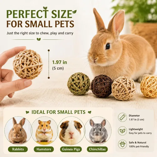 Vista 2 de Skylety 15 bolas masticables de conejo para conejos, juguetes de hierba rodante de animales pequeños y golosinas para conejillos de indias