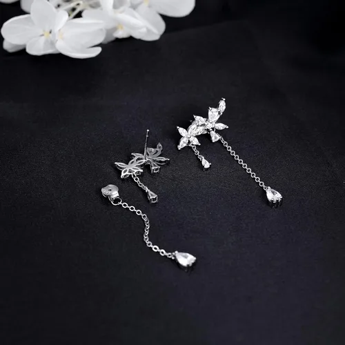 Vista 5 de Sluynz - aretes de plata esterlina 925, con diseño de hojas, para mujeres, adolescentes. Cristales brillantes de zirconia cúbica, aretes colgantes.