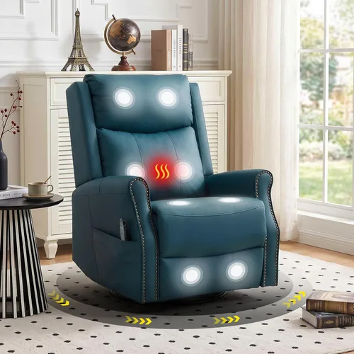 Vista 11 de Faux Leather Manual Swivel Rocker Recliner Chair, Vibration Massage, Gray Grey