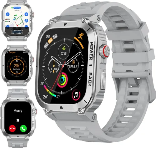 Vista 9 de Reloj inteligente para hombre, relojes inteligentes militares con GPS con llamada/texto, monitor de salud (frecuencia cardíaca/spO2/sueño), Negro