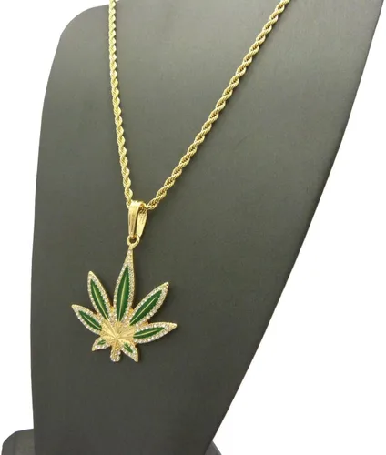 Vista 6 de Brillante joyeros EE. UU. Para hombre Iced Out (), color verde de mariguana hojas marihuana Hip Hop colgante caja, cuerda, cubano collar