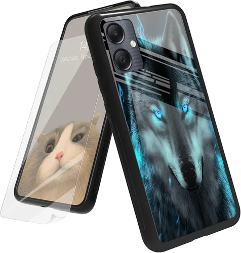 Vista 137 de Funda para Samsung Galaxy A12 5G con protector de pantalla, parte trasera de vidrio templado + TPU de silicona suave que absorbe los golpes