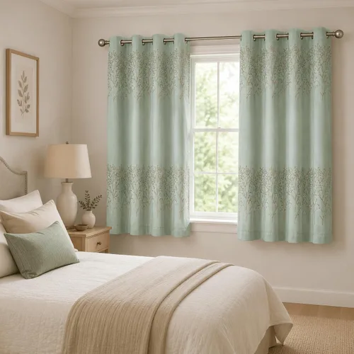 Vista 2 de VOGOL - Cortinas de 2 paneles con ramas bordadas de lino sintético con ojales, cortinas para dormitorio/sala de estar, paneles de tratamiento