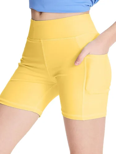 Vista 16 de DEVOROPA Pantalones cortos de 5" de elastano para niñas, pantalones cortos de voleibol, pantalones cortos elásticos para atletismo y gimnasia Beige