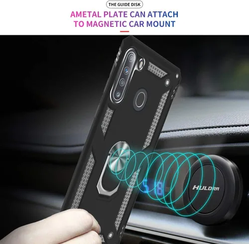 Vista 6 de Samsung A21 - Funda para teléfono Galaxy A21 con protector de pantalla, funda protectora de grado militar con anillo para Samsung Galaxy A21 (negro)