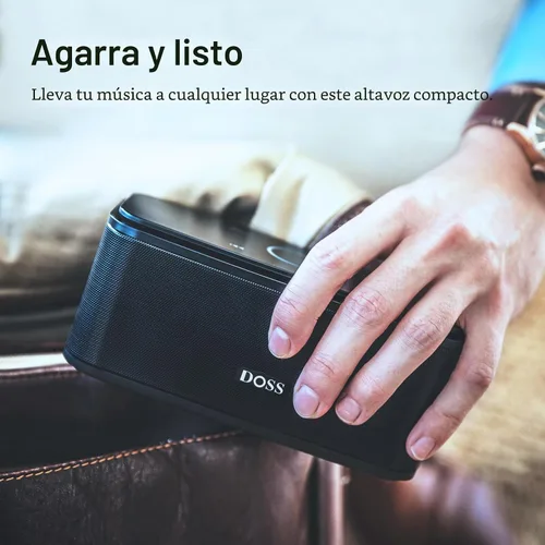 Vista 5 de DOSS SoundBox Touch - Altavoz inalámbrico con Bluetooth, sonido HD de 12W con graves ricos, resistente al agua IPX5, 20 horas de reproducción, manos