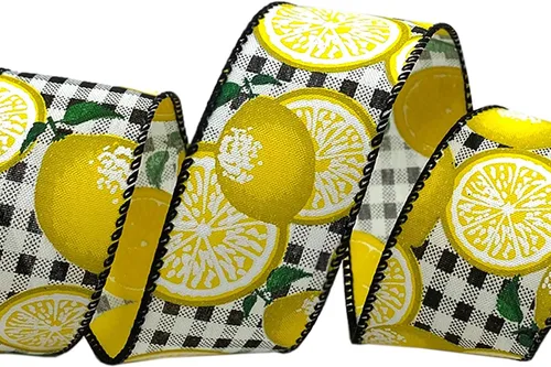 Vista 2 de Morex Ribbon Cinta de limones con cable, 2-1/2 pulgadas por 10 yardas, negro/amarillo, 7558.60/10-613