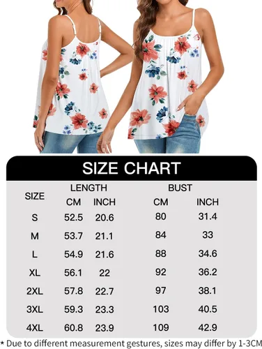 Vista 6 de Camiseta sin mangas plisada para mujer con copa de brasier incorporada, casual, fluida, con correa ajustable (S-4XL)