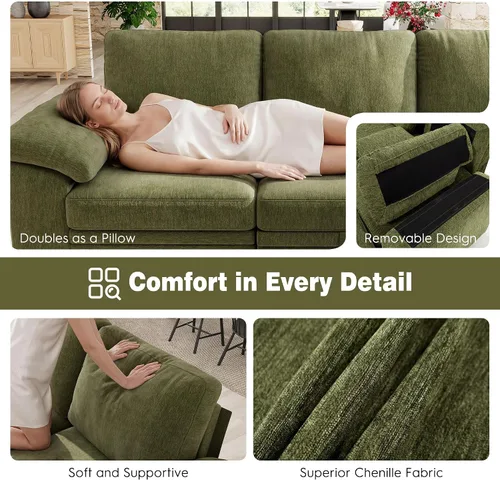 Vista 8 de Ihanherry Sofá modular de 86 pulgadas con cama extraíble, sofá cama modular en forma de L de 4 plazas con otomana de almacenamiento, sofás Verde