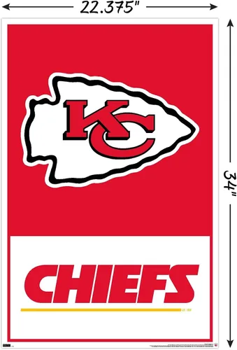 Vista 3 de Trends International NFL Kansas City Chiefs - Póster de pared con logotipo 21, 34 pulgadas de largo x 22.4 pulgadas, paquete de póster y clip