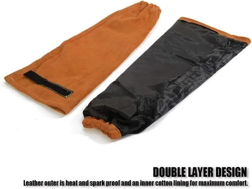 Vista 5 de Delantal de pierna dividida de cuero con mangas de soldadura, protección contra calor y llamas, ajustable de M a XXXL para hombres y mujeres, 24 x