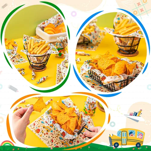 Vista 7 de 100 piezas de hojas de papel encerado de regreso a la escuela para alimentos, papel encerado para envoltorios de sándwiches de comida, envoltorios