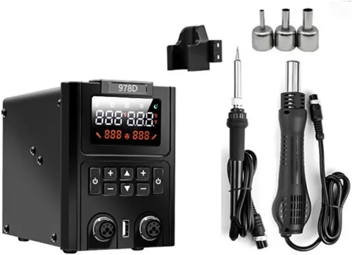 Vista 2 de Soldering Station, 2-in-1 Dual LED Display SMD Rework Station, Hot Air Gun Soldering Iron Kit for PCB Repair