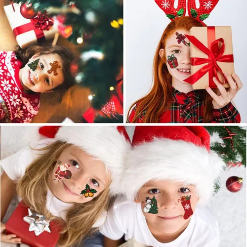 Vista 6 de CHARLENT Tatuajes temporales de Navidad para niños, 148 tatuajes individuales para niños, recuerdos de fiesta de Navidad, relleno de calcetines