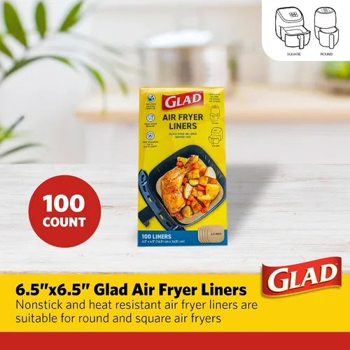 Vista 2 de Forros para freidora de aire Glad, antiadherentes y resistentes al calor, material de grado alimenticio, adecuados para freidoras de aire redondas