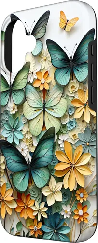 Vista 2 de iPhone 16 mariposa estética mariposas verdes naturaleza acuarela caso
