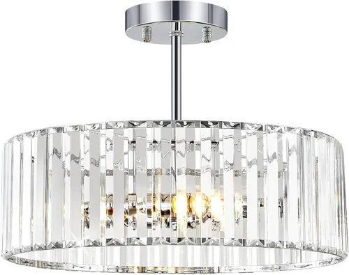 Vista 11 de YURNYQ - Lámpara de techo de cristal cromado, 1 luz, 9.05 pulgadas Modern Semi Flush Mount Ceiling Light, Hallway Lighting Fixtures Ceiling Lamp