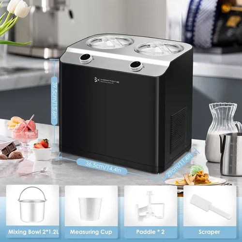 Vista 8 de Homtone Máquina de helados de 2 sabores, compresor automático de helados con 2 cuencos, 2.6 cuartos de galón (2 x 1.3 qt) de mayor capacidad