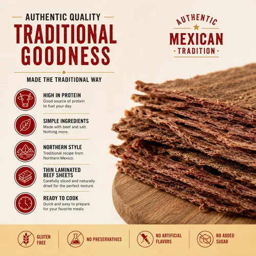 Vista 4 de La Norteñita Machacado Carne Seca Laminada 8.82 oz Jerk Bocadillos de carne con alto contenido de proteínas, auténtico sabor norteño, aperitivos