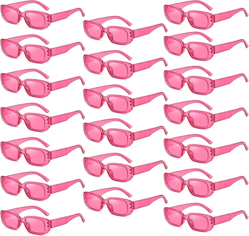 Vista 9 de YQVIE 20 Pack Small Rectangle Sunglasses Bulk for Women Men Trendy Square Party Glasses rosado (10pink/10hotpink)