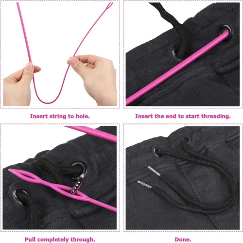 Vista 5 de 10 cordones de cordón con fácil Threaders, reemplazo de cadena de sudadera con capucha con enhebradores de cordón flexible rosa para pantalones