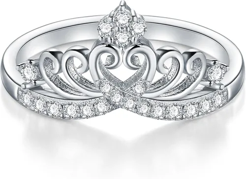 Vista 2 de BORUO - Anillo de eternidad con diseño de tiara de plata de ley 925 con zirconia cúbica, talla 4 a 12