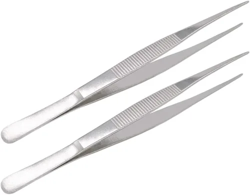 Vista 6 de Pinzas de acero inoxidable de 5 pulgadas con punta dentada recta, pinzas multiusos para reparación de manualidades, paquete de 2