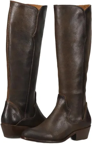 Vista 29 de Frye Carson - Botas altas para mujer hechas de cuero anticuado con ribetes de estilo occidental, cierre de cremallera interior y tacón bajo, altura