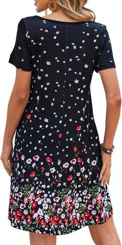 Vista 7 de Sherosa - Vestido de verano sin mangas o con manga corta, estampado floral, con bolsillos, casual, suelto, con vuelo, vestido estilo camiseta