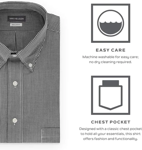 Vista 5 de Van Heusen Camisa de vestir para hombre, ajuste regular, tipo Gingham, con botones