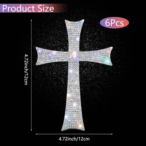 Vista 2 de 6 Piezas Calcomanías de Cruz Brillante Plateadas para Auto Impermeables Pegatinas de Diamantes de Imitación con Respaldo Autoadhesivo