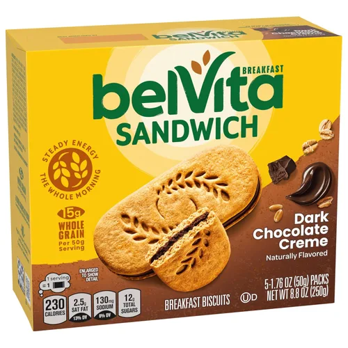 Vista 8 de belVita Sándwiches de galletas de barra de desayuno, crema de chocolate negro, 30 paquetes en total, 6 cajas (2 galletas por paquete)